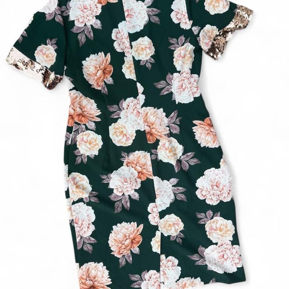 Sachin + Babi Emerald Green Floral Scoop-Neck Sheath Dress - Picture 3 of 9